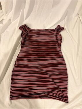 Brat Star Pink & Black Striped Off-Shoulder Bodycon Mini Dress